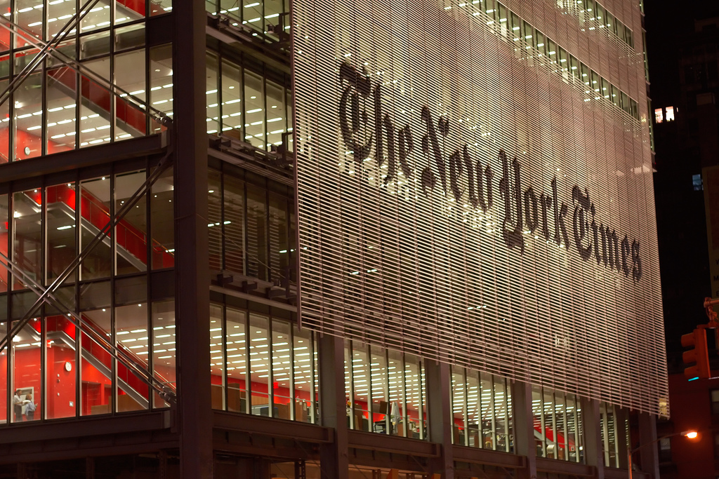 The New York Times Building at night